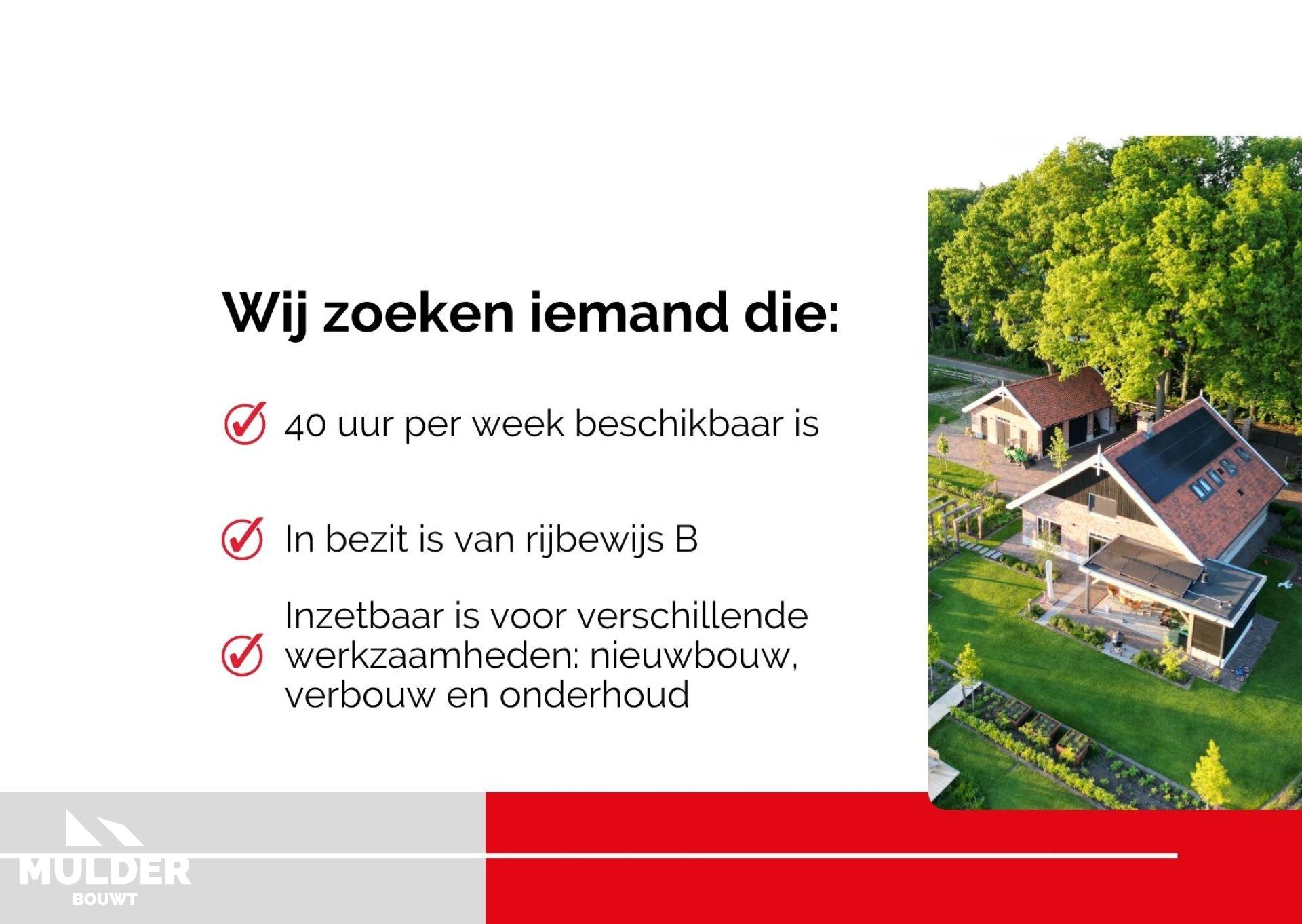 Vacature Timmerman (m/v) (40 uur)